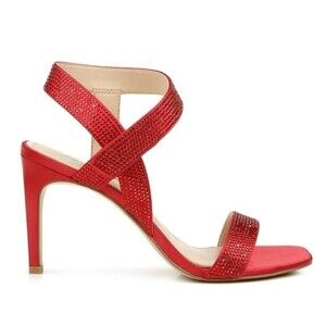 Jewel Badgley Mischka Size 7.5 Edwina Sparkly Rhinestone Red Sandals Heels Shoes